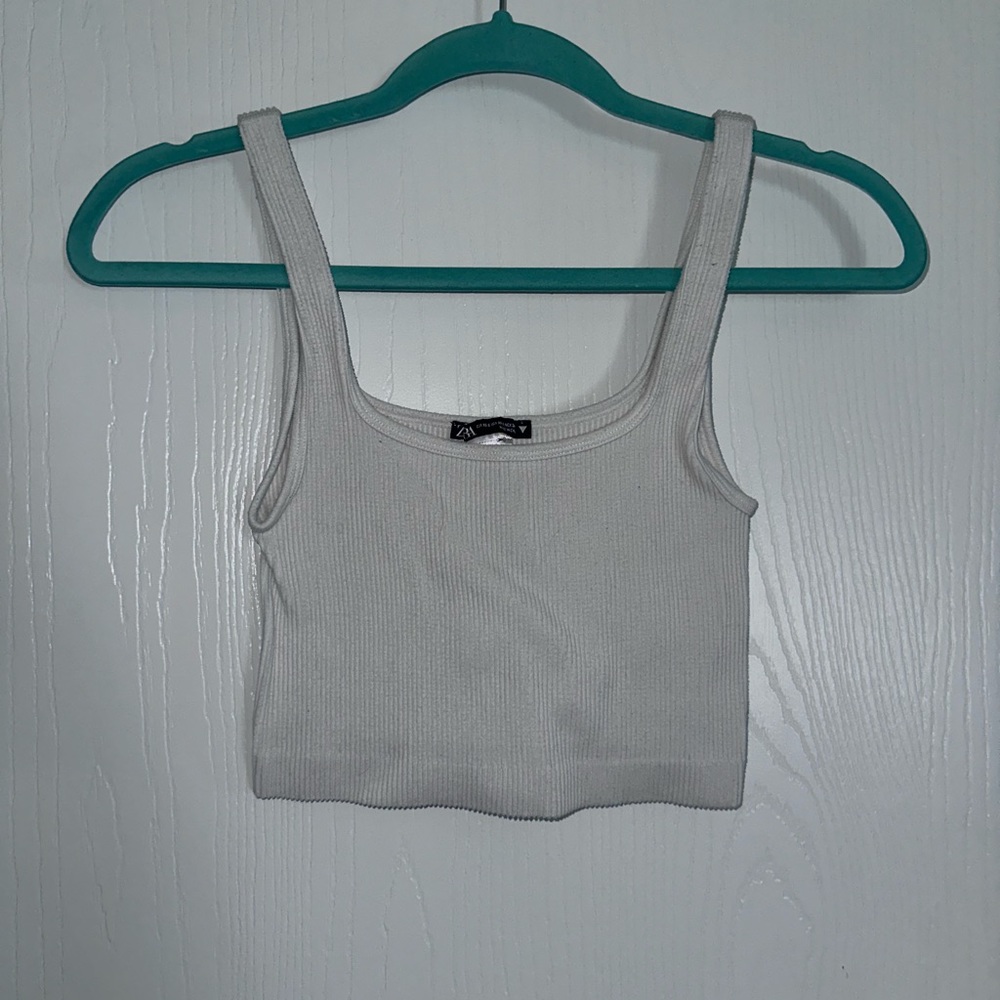 Zara, white rubbed crop tank. XS.